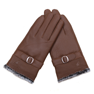 商务男士鹿皮手套秋冬季户外加绒加厚保暖骑行摩托车雪地真皮手套