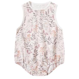 Griny婴儿衣服无袖竹棉纱布包屁衣夏季薄款三角哈衣爬服连体衣