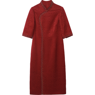 品牌喜妈妈婚宴礼服高端轻奢高级感大码遮肚子结婚喜婆婆装旗袍裙