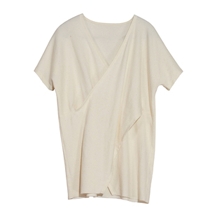 交叉领设计~飞袖针织棉v领T恤 设计感棉籽肌理感上衣 InchLim