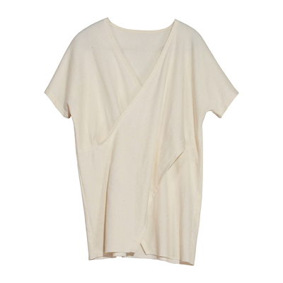 交叉领飞袖针织棉v领T恤