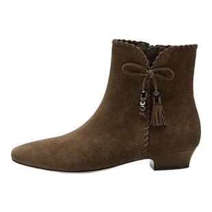 奥莱Nine West/玖熙2025年冬季短靴女尖头绒面流苏蝶舞时装靴