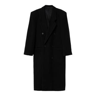 APOZi黑色垫肩大衣女2022新款秋冬高个子长款过膝赫本风毛呢外套