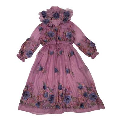 2025春季新款复古重工立体刺绣连帽真丝连衣裙女桑蚕丝收腰中长款