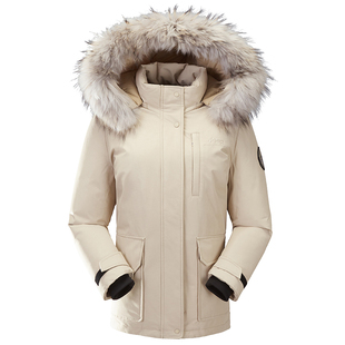 Jeep吉普官方加厚羽绒服女秋冬中长款鸭绒外套貉子毛领大码女装