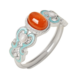 宫里上新红玛瑙戒指女纯银红色宝石指环马年本命年生日礼物送妈妈