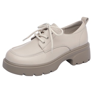 奥康 女鞋2026新款真皮厚底百搭英伦风系带小皮鞋复古乐福鞋L