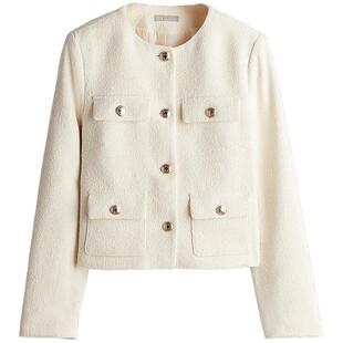 HM女装外套春季新款纹理编织廓形粗花呢小香风外套外套1241437