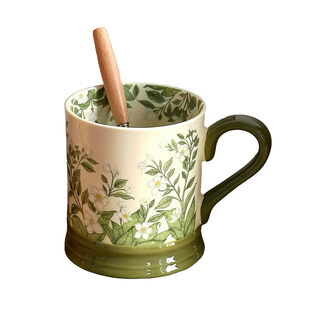 美式复古茉莉花陶瓷马克杯送闺蜜高级感生日礼物精致下午茶咖啡杯