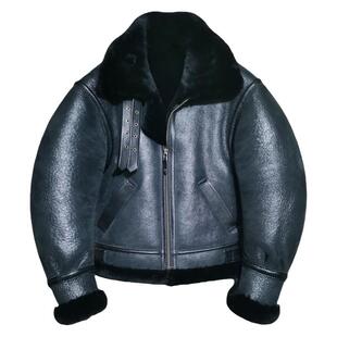 美国B3皮毛一体原产重工水洗磨砂黑金刚欧美爆厚夹克外套男女同款