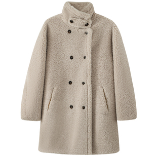 孙文秀studio卷毛泰迪毛毛大衣中长款毛呢外套女双排扣立领大衣女