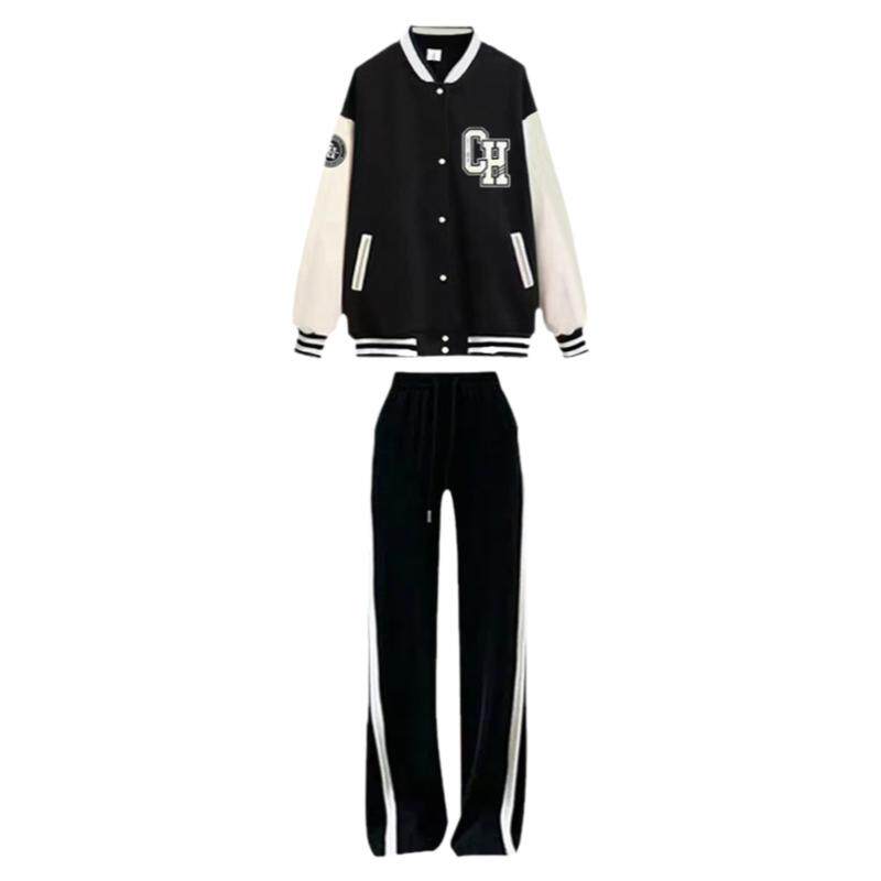 2024秋冬韩版棒球服套装女学生宽松外套+卫衣+休闲裤学院风三件套