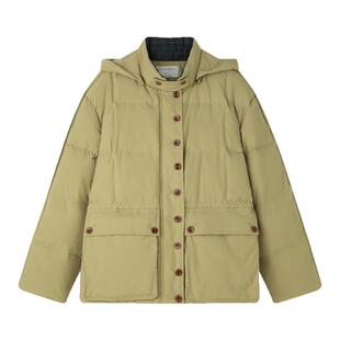solighter 90白鸭绒短款可拆卸连帽羽绒服女冬季新款收腰面包服