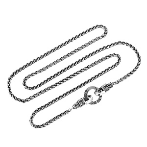 s925纯银圆圈多功能扣六字真言项链男士复古唐草气质百搭龙骨链女