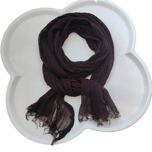 细窄长条深棕色咖色围巾男女装饰搭配小丝巾文艺百搭纯色褶皱长款