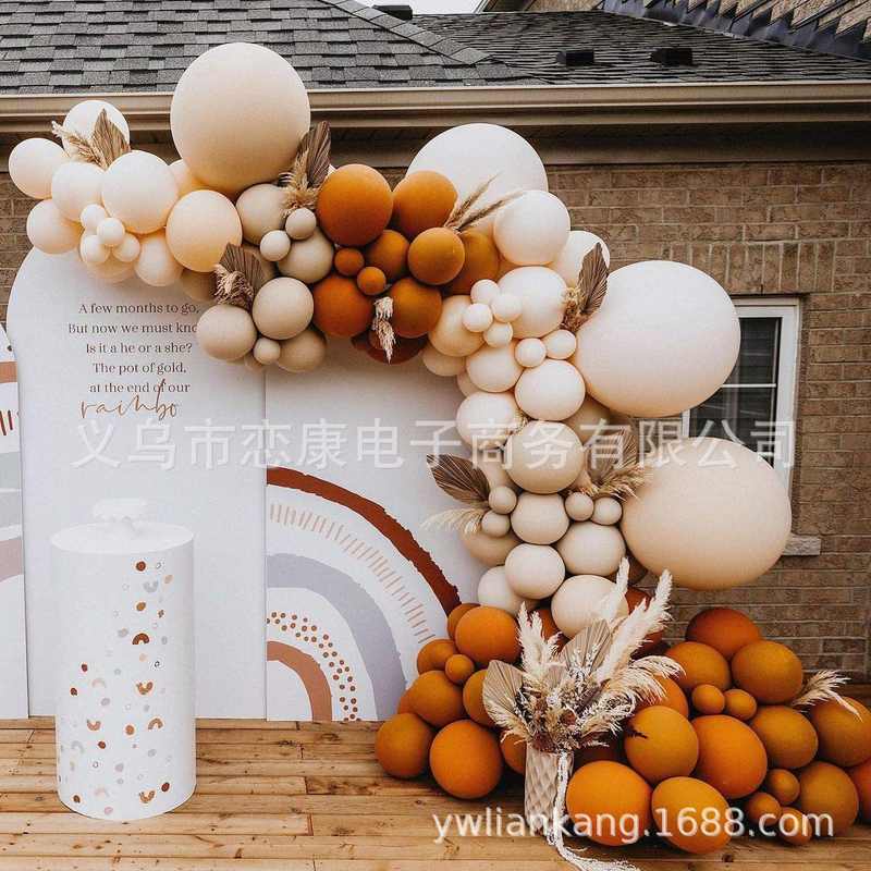 跨境新品双层橘色气球套装装饰布置婚庆气球开业生日派对拱庆门店