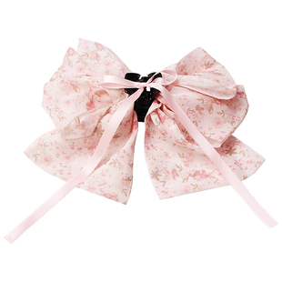 飘带蝴蝶结抓夹2024新款小清新碎花鲨鱼夹女半扎发高马尾发卡夹子