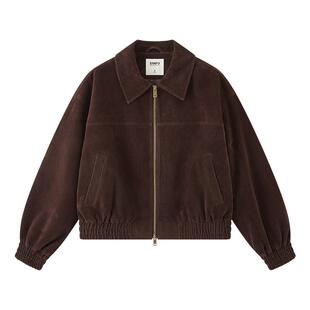 三福厚外套2026新款春季时尚复古麂皮夹棉宽松翻领夹克女装514568