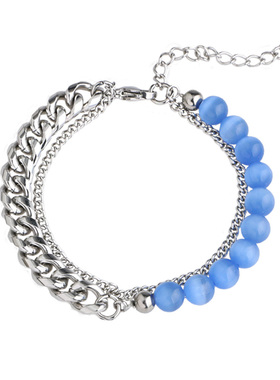 YUSTUDIO原创ins小众设计感蓝色猫眼石钛钢手链男女高级感冷淡风