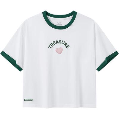 特步短袖女夏季官方正品运动服休闲上衣宽松白色圆领女子针织衫