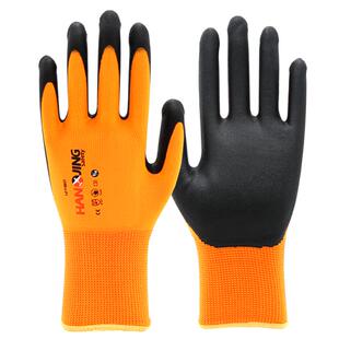 HANGJING航景触屏手套15针高弹丁腈发泡防滑透气贴服灵敏劳保手套