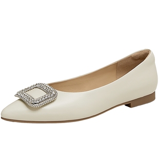 百田森法式单鞋女2025新款配裙子的鞋子仙女风水钻扣尖头平底鞋女