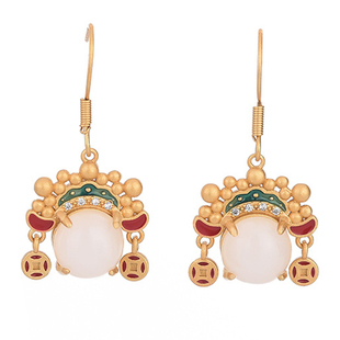 汉服新中式耳环中国复古风和田玉耳坠珐琅耳钉旗袍故宫廷流苏耳饰