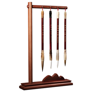 实木毛笔挂架笔架毛笔架笔挂新中式多功能文房四宝摆件初学者书法专用笔搁放毛笔架托收纳置物架毛笔挂小笔架