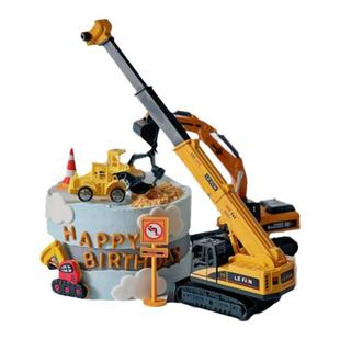 吊车蛋糕装饰品摆件挖机推土机工程车儿童男孩小孩生日甜品台插件