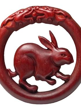 小叶紫檀兔子吊坠木质属兔生肖兔木制红木兔牌包包挂件项链木雕兔