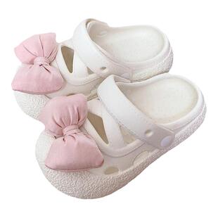 细细条 仙女风儿童凉鞋夏季甜美蝴蝶结女童海边度假沙滩鞋洞洞鞋