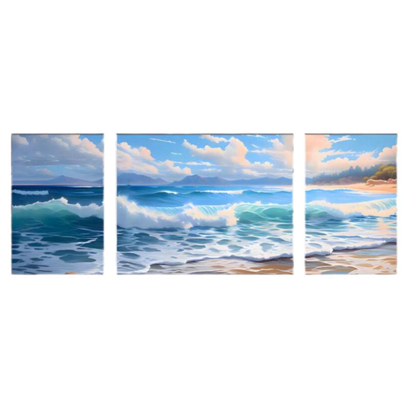 客厅北欧海景三联背景墙画