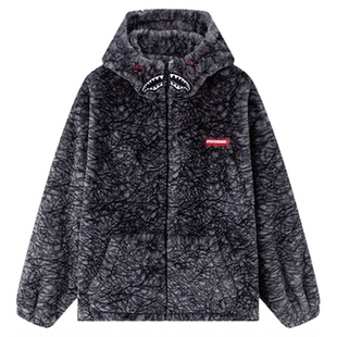 SprayGround鲨鱼嘴冬季毛绒连帽外套男明星同款宽松保暖连帽棉服