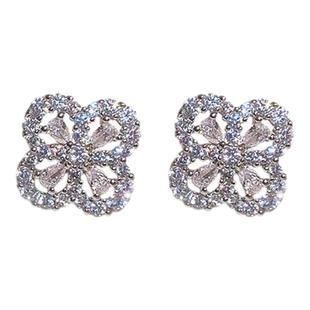 满钻项链女耳钉loop四叶草套装轻奢精致花朵锁骨链饰品礼物送女友