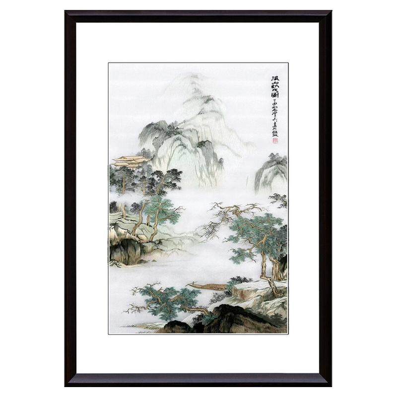 苏绣成品挂画山水联屏客厅沙发背景墙装饰画三联屏纯手工蚕丝刺绣