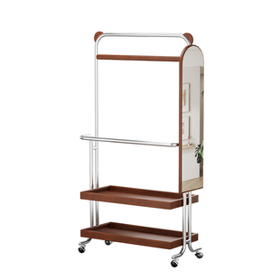 三梦落地挂衣架可移动置物架小户型卧室床边金属穿衣镜衣帽架一体