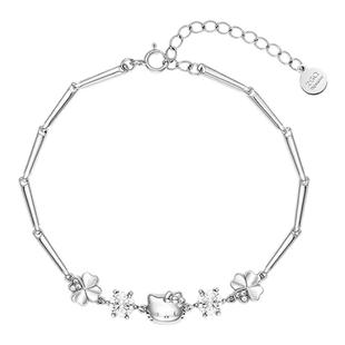 潮色绘x三丽鸥Hellokitty四叶草手链女生925纯银饰生日情人节礼物