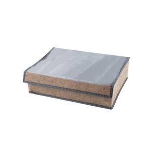 北欧风格家用仿麻布艺可折叠透明防尘分格桌面化妆品收纳盒储蓄盒