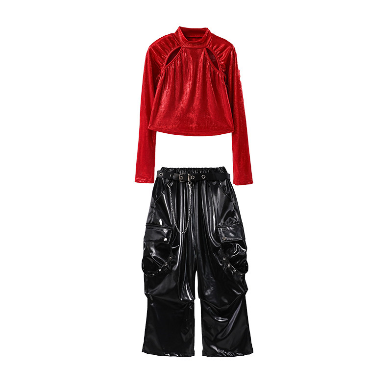 女童爵士舞演出服少儿街舞hiphop模特走秀潮服女孩皮裤jazz舞蹈服