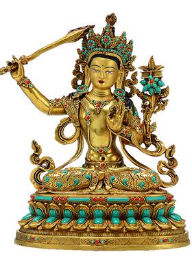 带彩珠鎏金铜鎏金雕像室内家用