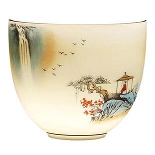 羊脂玉陶瓷茶具功夫茶杯单杯茶盏白瓷高档家用大号主人杯品茗杯