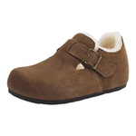 星期六真皮加绒勃肯鞋女鞋冬季2025新款百搭保暖棉鞋内增高毛毛鞋