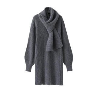 【到手299元】围巾领加厚软糯灯笼袖针织连衣裙羊毛毛衣裙小个子