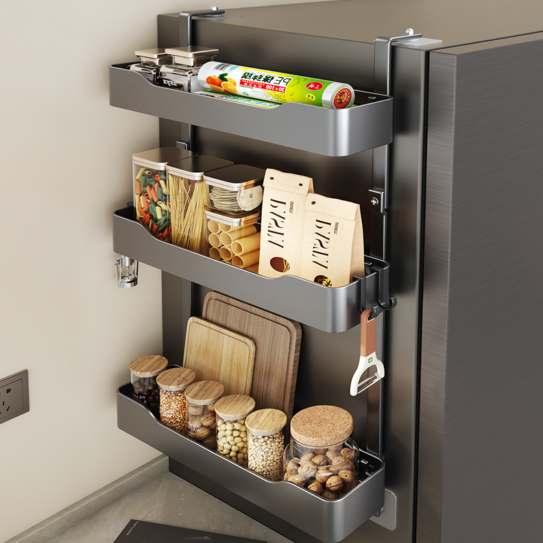 冰箱置物架侧面收纳神器厨房用品家用大全多功能双层保鲜膜挂架子