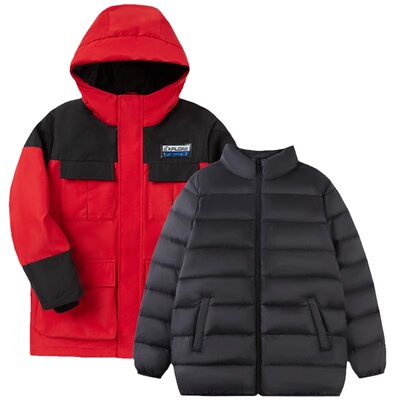 巴拉巴拉男童羽绒服中大童三合一红色外套儿童中长款冬装新款童装