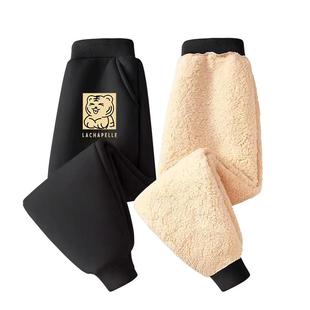 拉夏贝尔男童加绒裤子秋冬款一体绒卫裤儿童冬季加厚羊羔绒运动裤