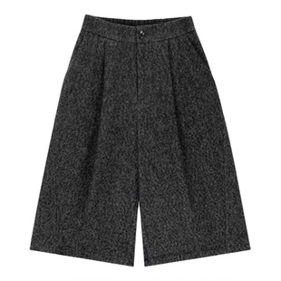 南北贝'毛毛球裤'宽松七分裤休闲裤女冬季新款羊毛纽扣保暖阔腿裤