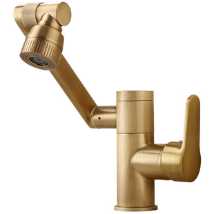 复古黄铜仿古水龙头机械臂卫生间洗脸盆万向旋转洗手池洗漱台面盆
