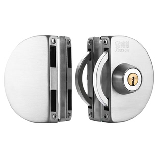 免打孔玻璃门锁304不锈钢免开孔双门无框单门双面插销锁移动门锁