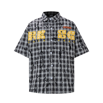 夏季重磅400g美式涂鸦短袖衬衫